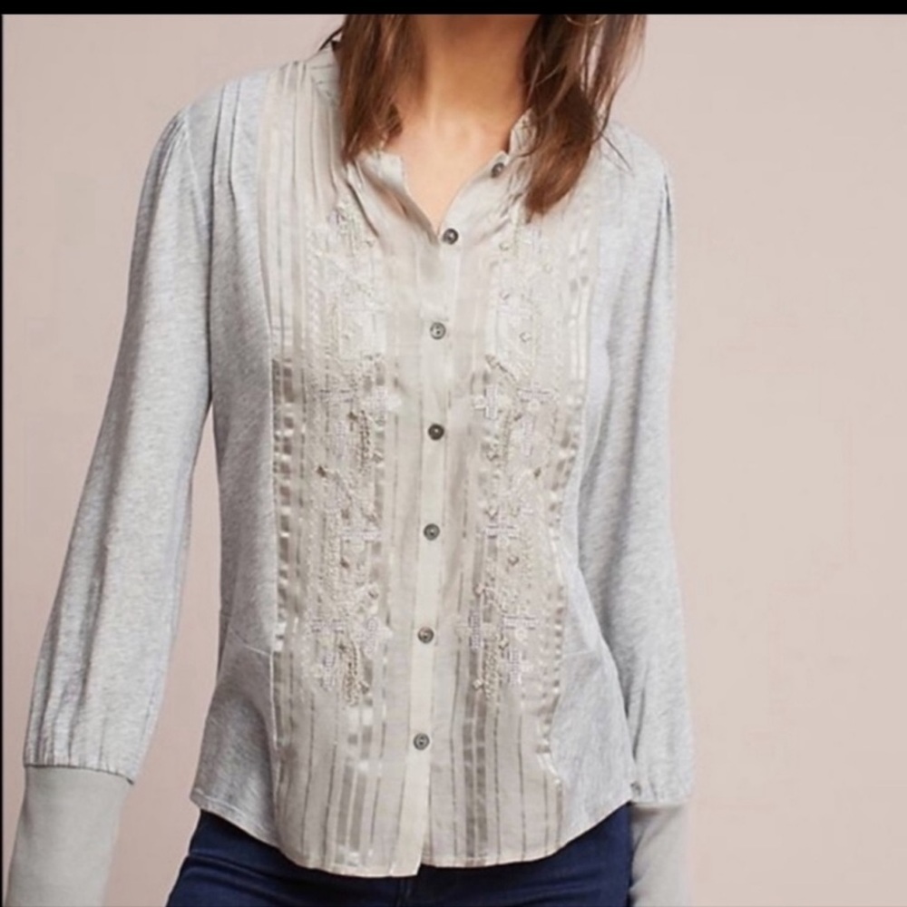 NWT Anthropologie grey TINY button up blouse shirt size XS